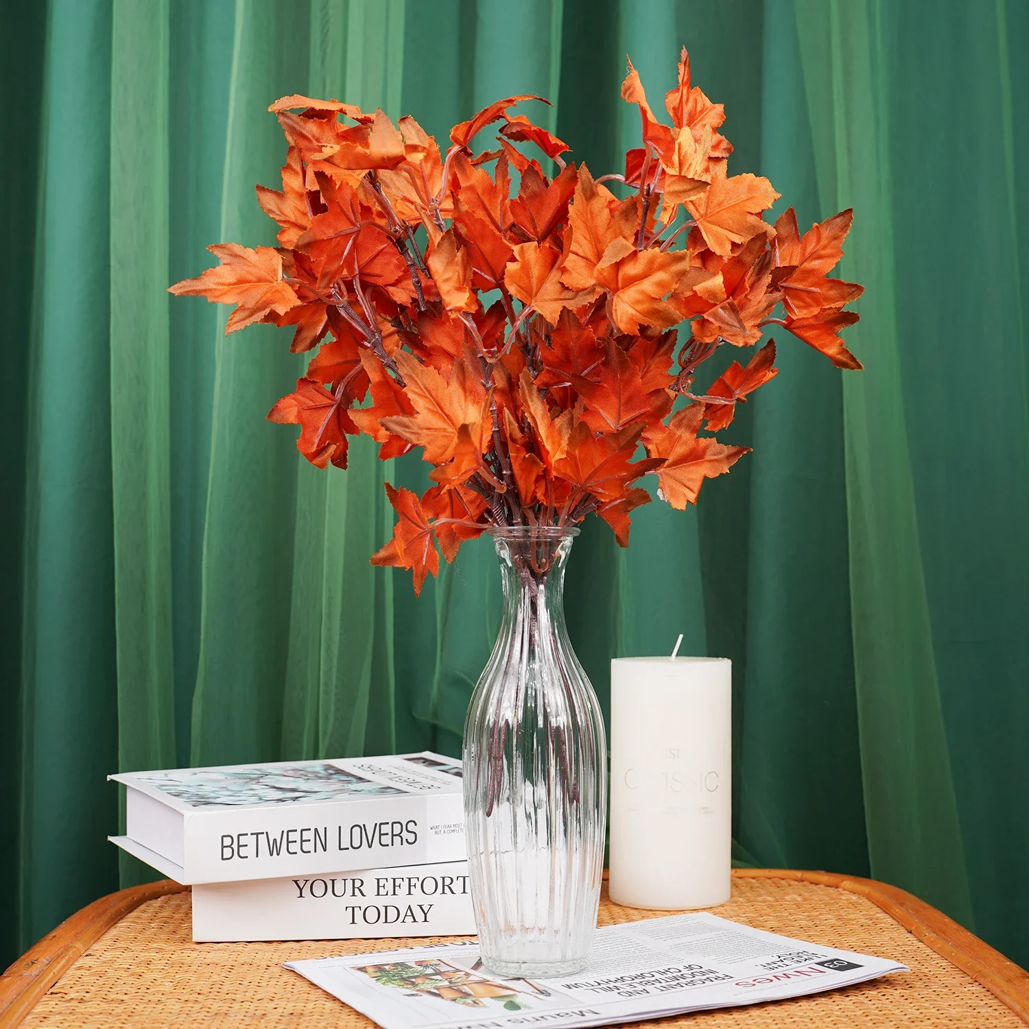 Fall Artificial Maple Leaf Flowers Bouquet for Home Room Decor Wedding Marriage Party Decoration Fake Plant Garden Vase Ornament