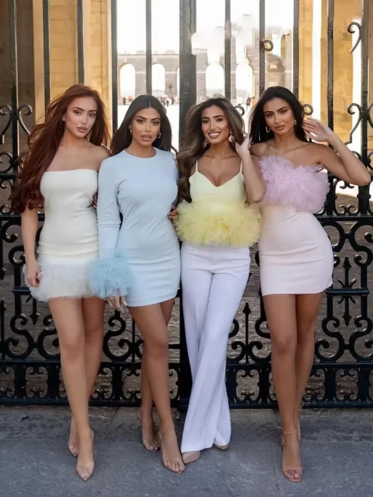 HH Women Summer Sexy Side Zipper Puffy Decoration Mini Dress Sleeveless Backless Women Fashion Underwear Style Dresses