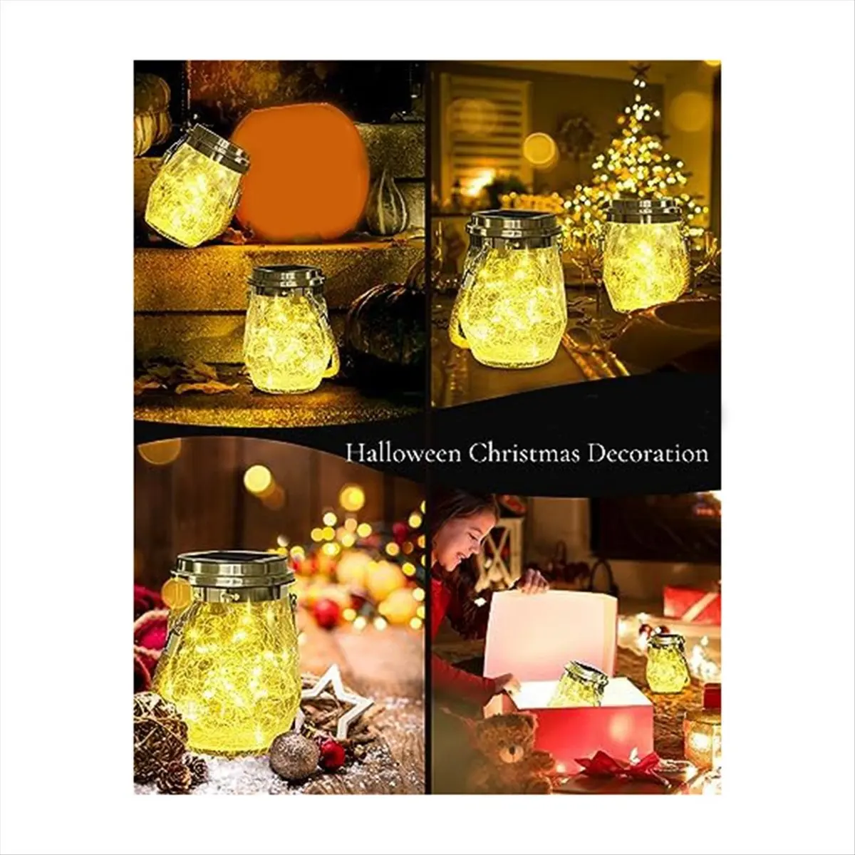 KSOL 2Pcs Solar Lantern Outdoor Waterproof for Christmas Lights LED Hanging Cracked Glass for Outside Garden Decoration