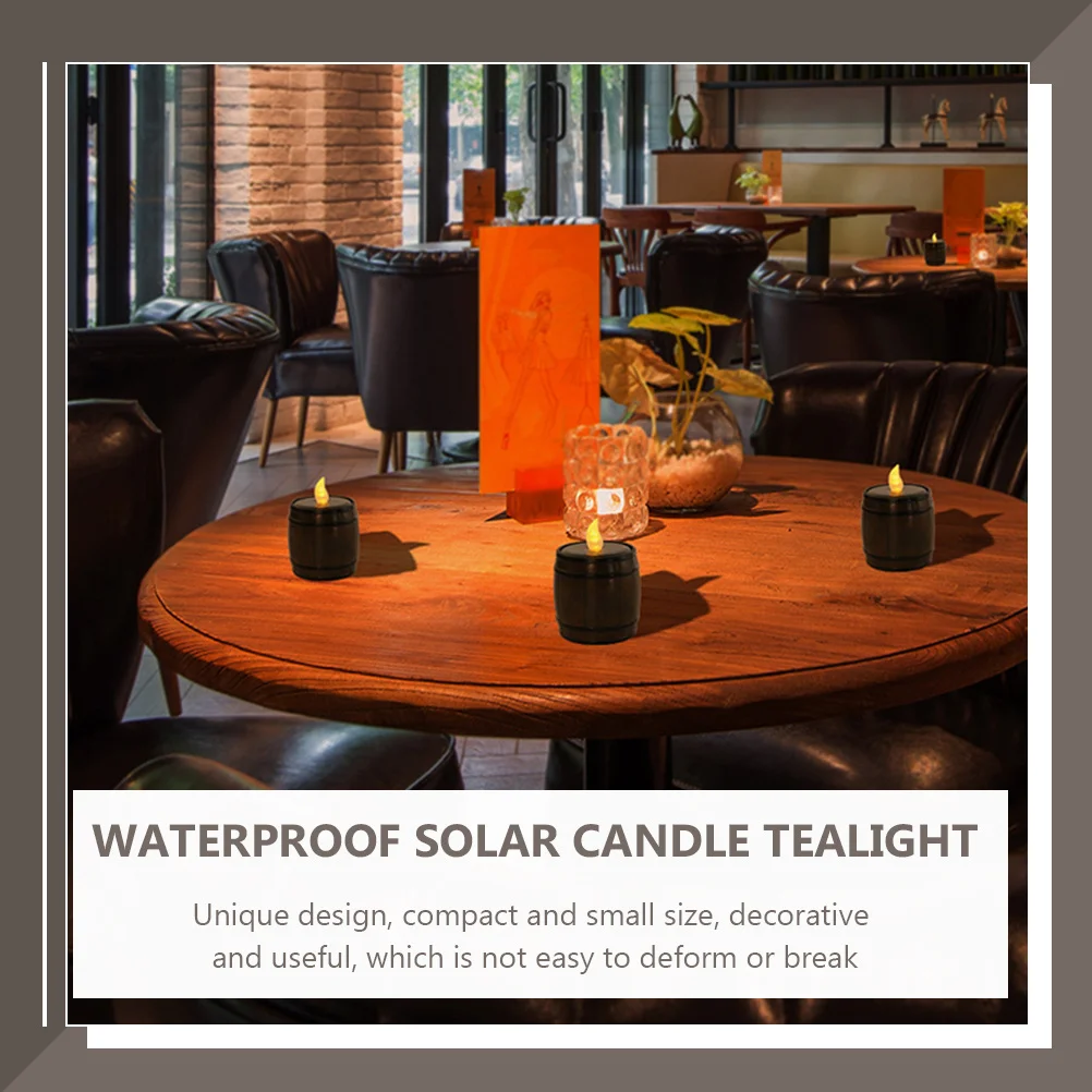 Solar Powered Tealight Waterproof Flameless Romantic Barrel Shaped Decorative Light for Outdoor Garden Birthday Wedding