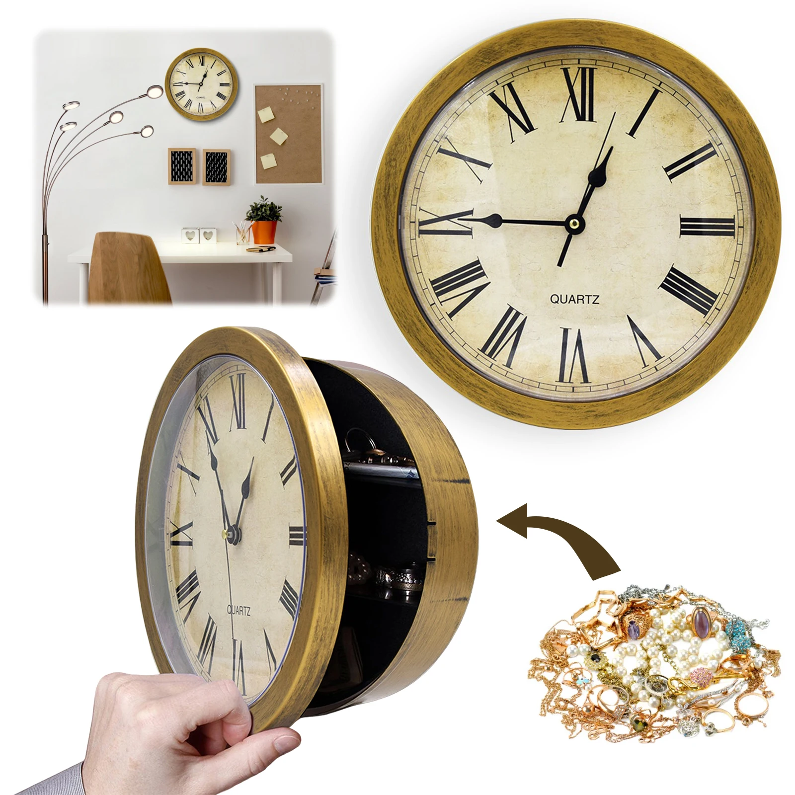 Wall Clock with Hidden Safe 10-Inch Vintage Decor Clock Diversion Safe Creative Wall Clock Hidden Safe Box for Living Room Decor