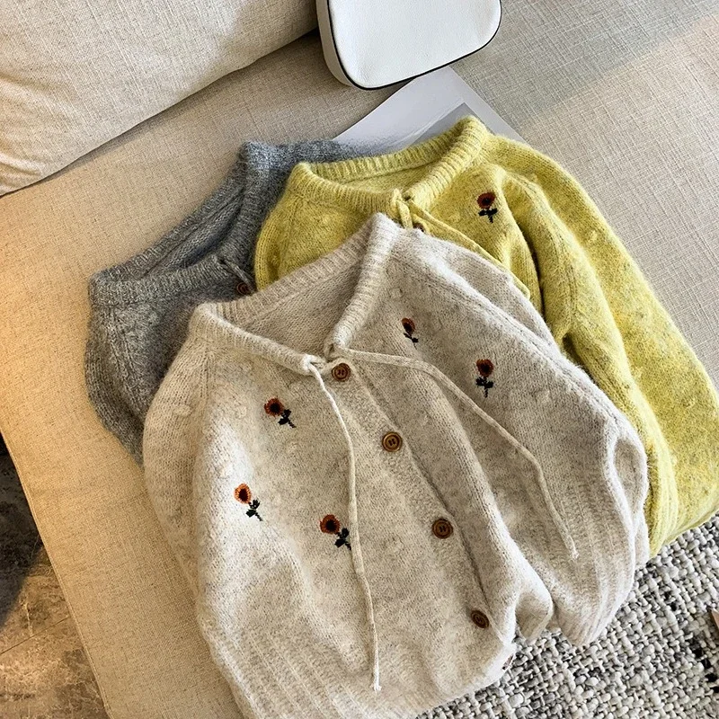 Seoulish Vintage Embroidery Women's Cardigan Long Sleeve Casual Single Breasted O-neck Sweaters Female 2025 New Autumn Winter