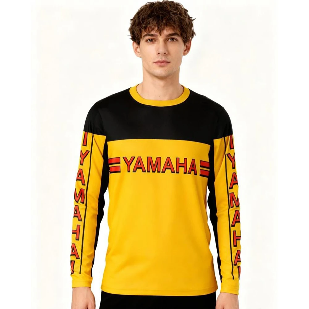 Summer YAMAHA Men Yellow Motorcycle Riding Suit Loose Breathable Quick Drying Off-Road Racing Suit Long Sleeved Sports T-Shirt