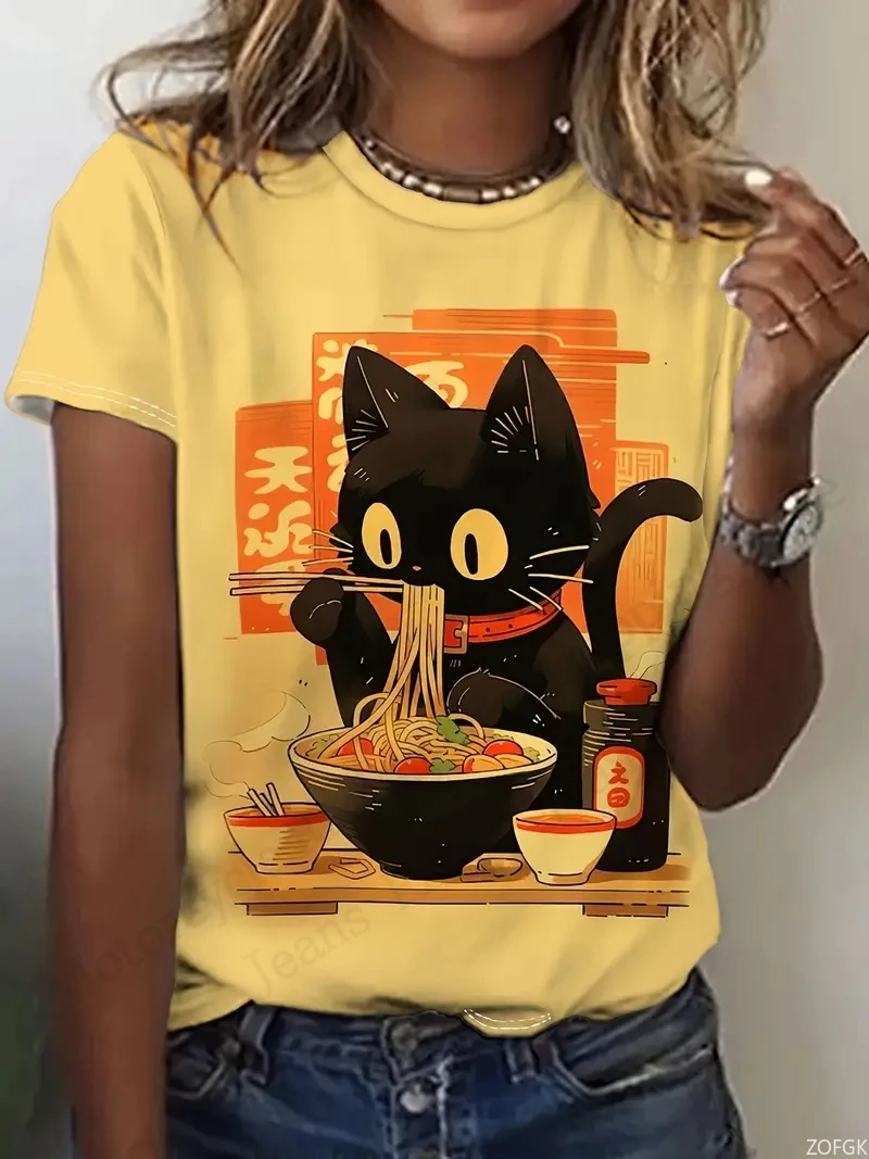 Anime Cat Duck 3D Print Graphic T-shirt Women Fashion Casual Cartoon Oversized Short Sleeve Tops Tees Ladies Clothes Animal Y2k