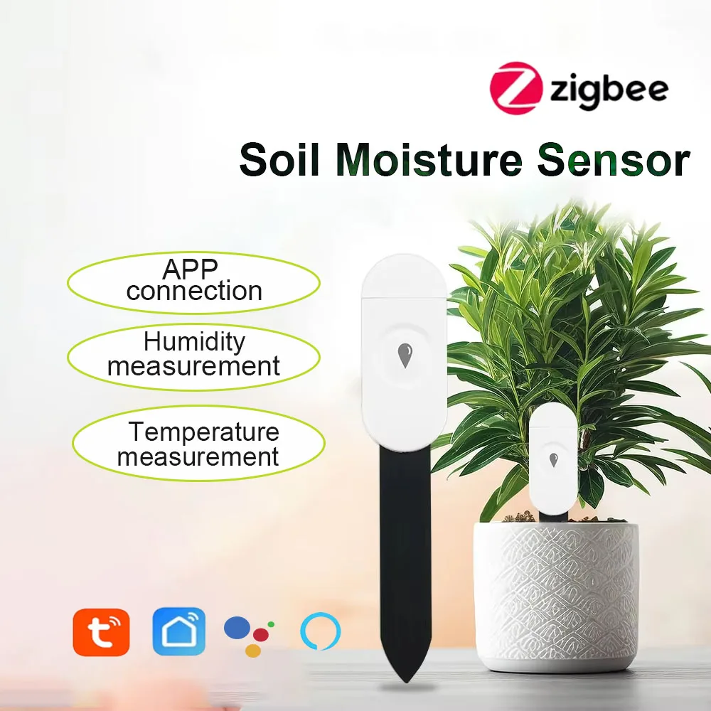 Zigbee Soil Moisture Sensor Monitor Plants Moisture Humidity Temperature Tester Tuya Smart Life Voice Control Google Home Alexa
