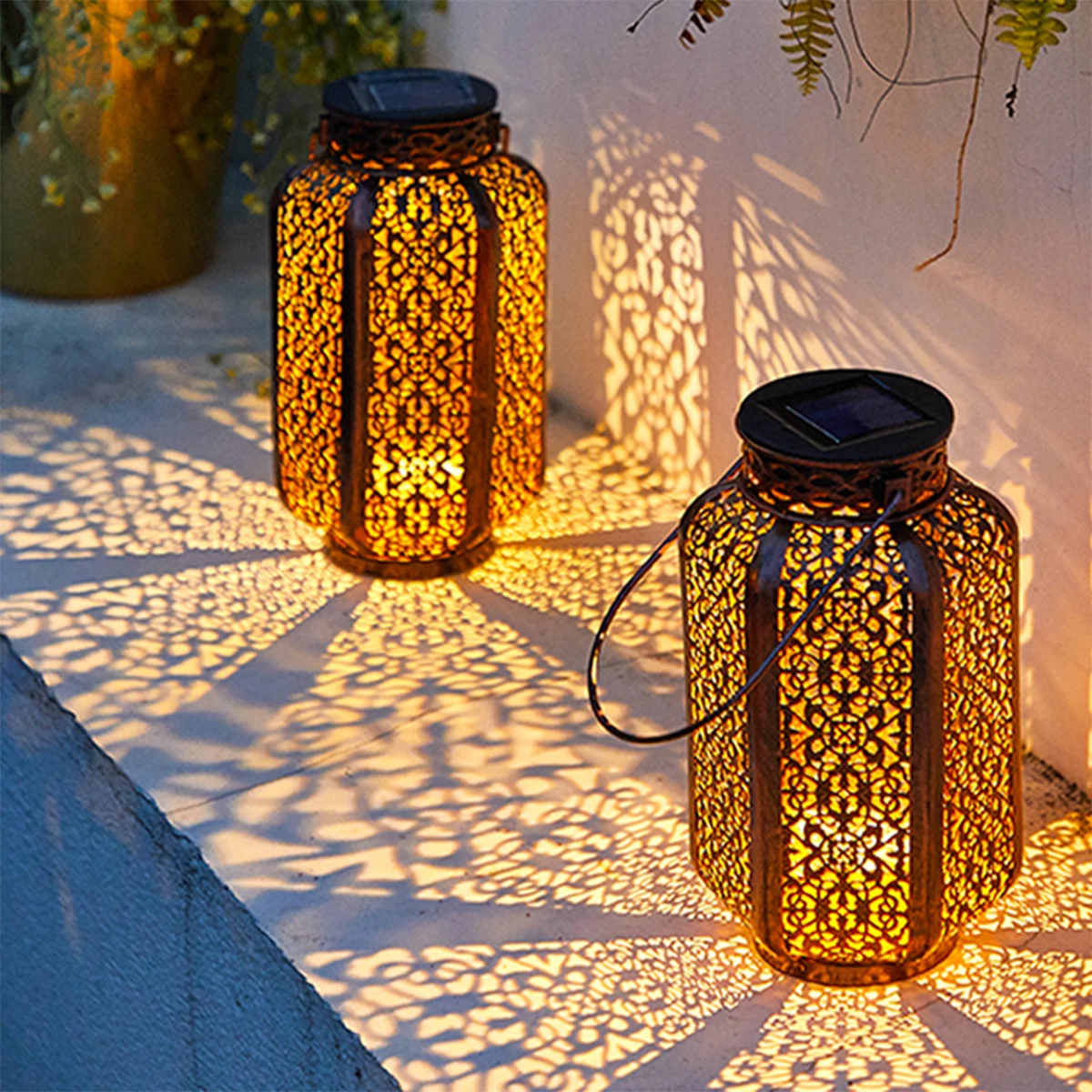 Solar Lanterns Outdoor Waterproof Garden Solar Light Hanging Decor Hollow Out Retro Metal Solar Lights Yard, Patio, Garden Decor