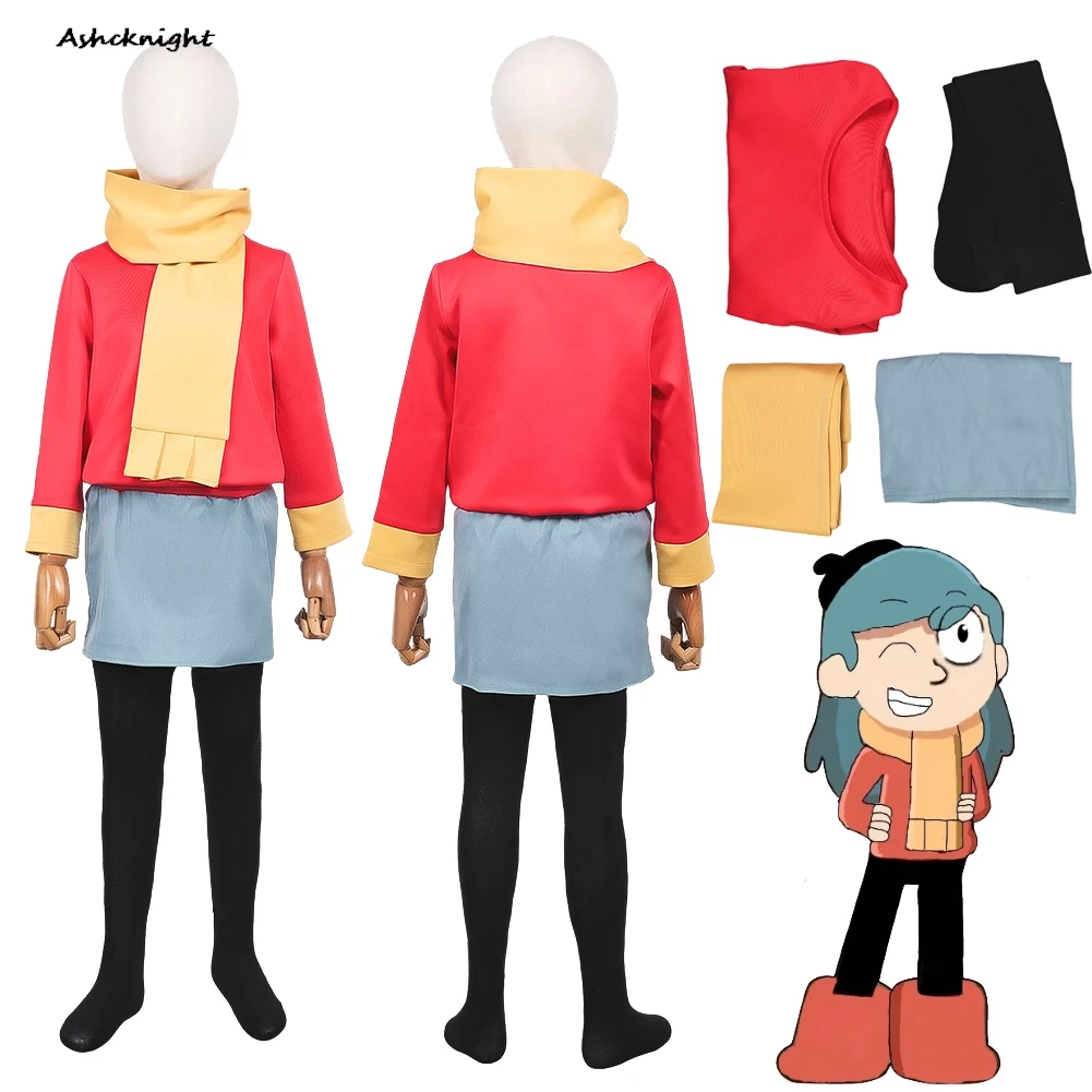 2018 Cartoon Hilda Cosplay Hilda Kids Top Skirt Scarf Clothes Party Disguise Roleplay Halloween Costume Carnival Outfit Suits