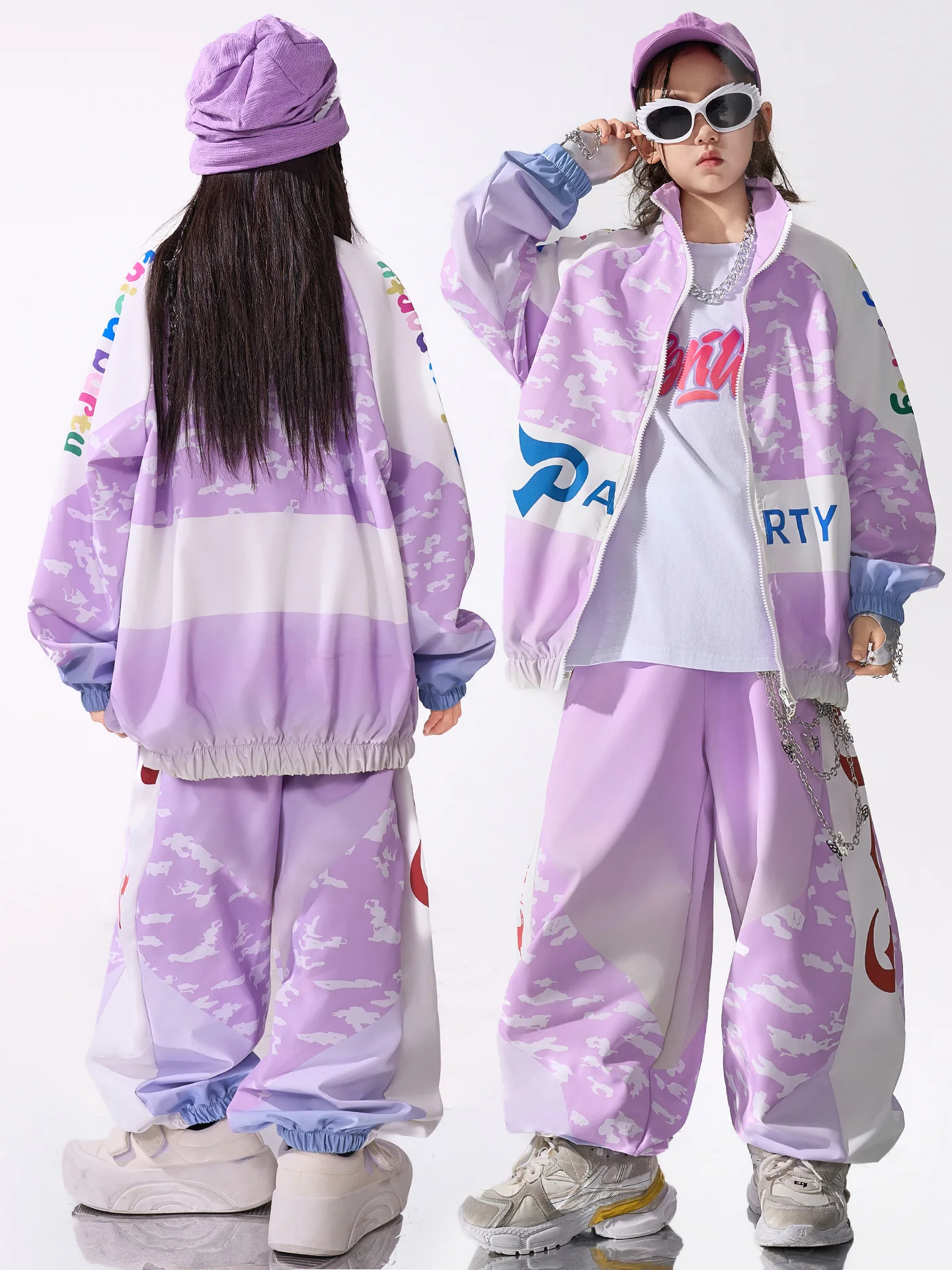 Teenager Green Sport Suit Baggy Hip Hop Clothes Long Sleeves Coat Pants Boys Girls Autumn Winter Street Dance Costumes