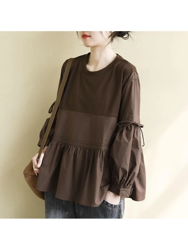 2026 Autumn Elegant Long Sleeve Tops Women Blouse Trend 2025 Casual Solid Loose Shirt Female Chemise Lace-Up Blusas Tunic