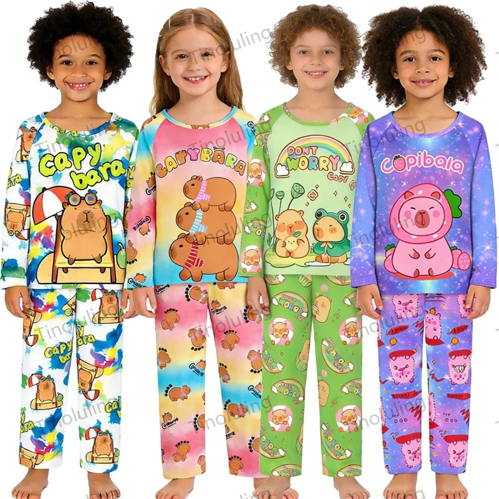 Children's Homewear Girls Clothes Toddler Long Sleeve Pajamas Sets Capybara Anime Boutique Kids Pyjamas for Boys Teenage Pijamas