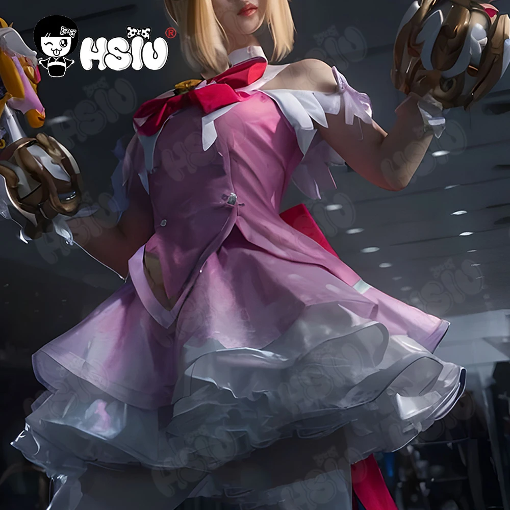 Juno Cosplay Costume Wig HSIU Blonde Peach Pink Short Hair Magic Girl Skin Pink Skirt Game Overwatch Juno Cosplay Costume Wig