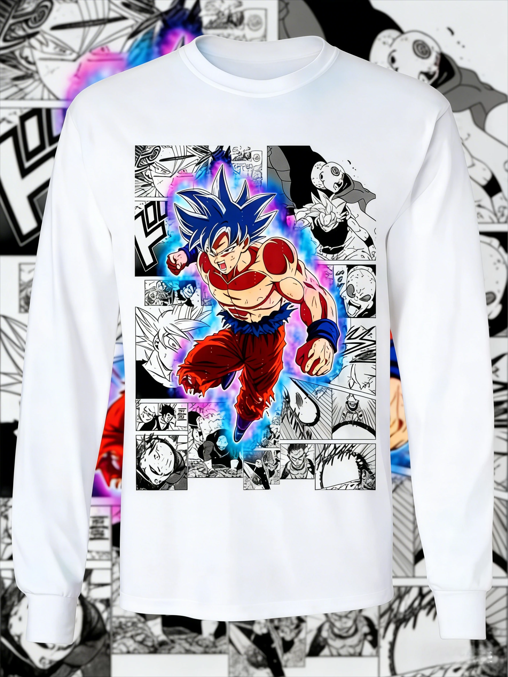 2026 Autumn Winter Dragon Ball Vintage Cotton Fleece Long Sleeve T-Shirt Unisex Men Kids Goku Ultra Instinct Manga Collage Top
