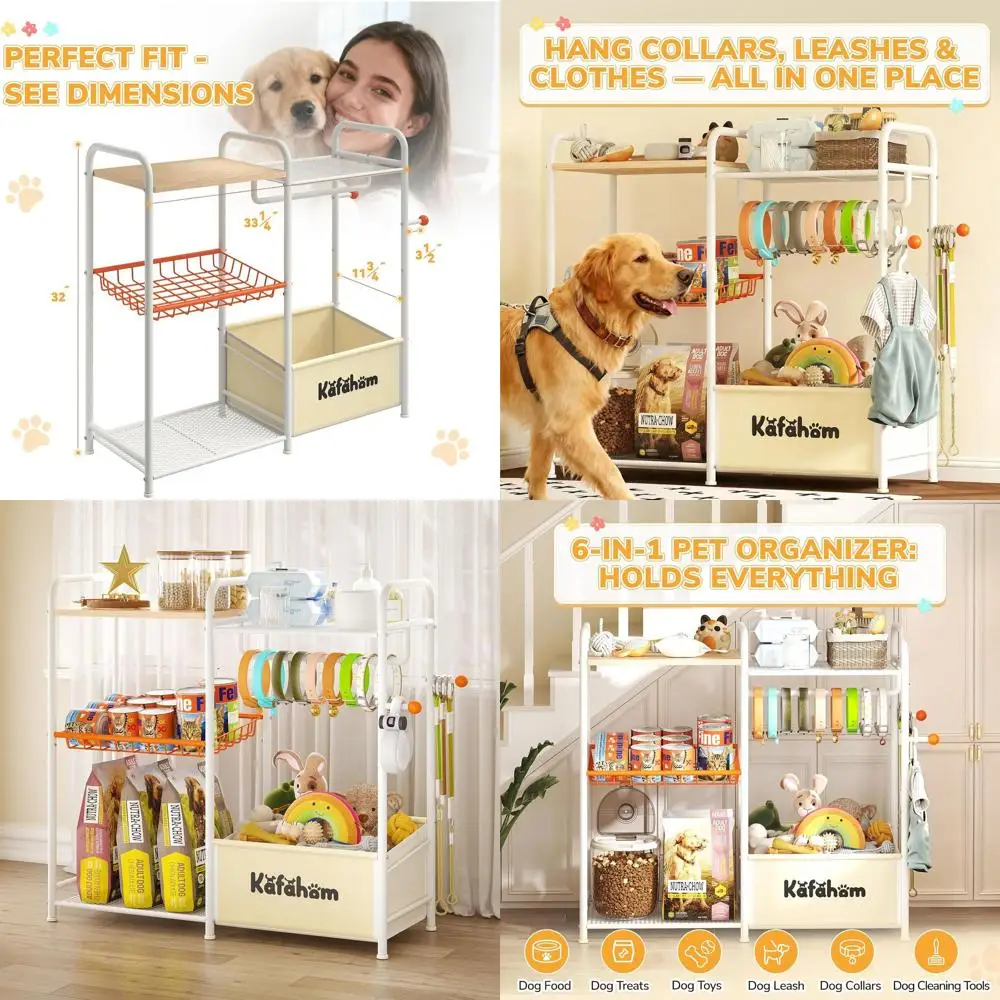 Multi-Purpose Dog Toy Storage Basket with Collar Holder and Can Dispenser, Ideal for Living Room Organization, Perfect Gift for