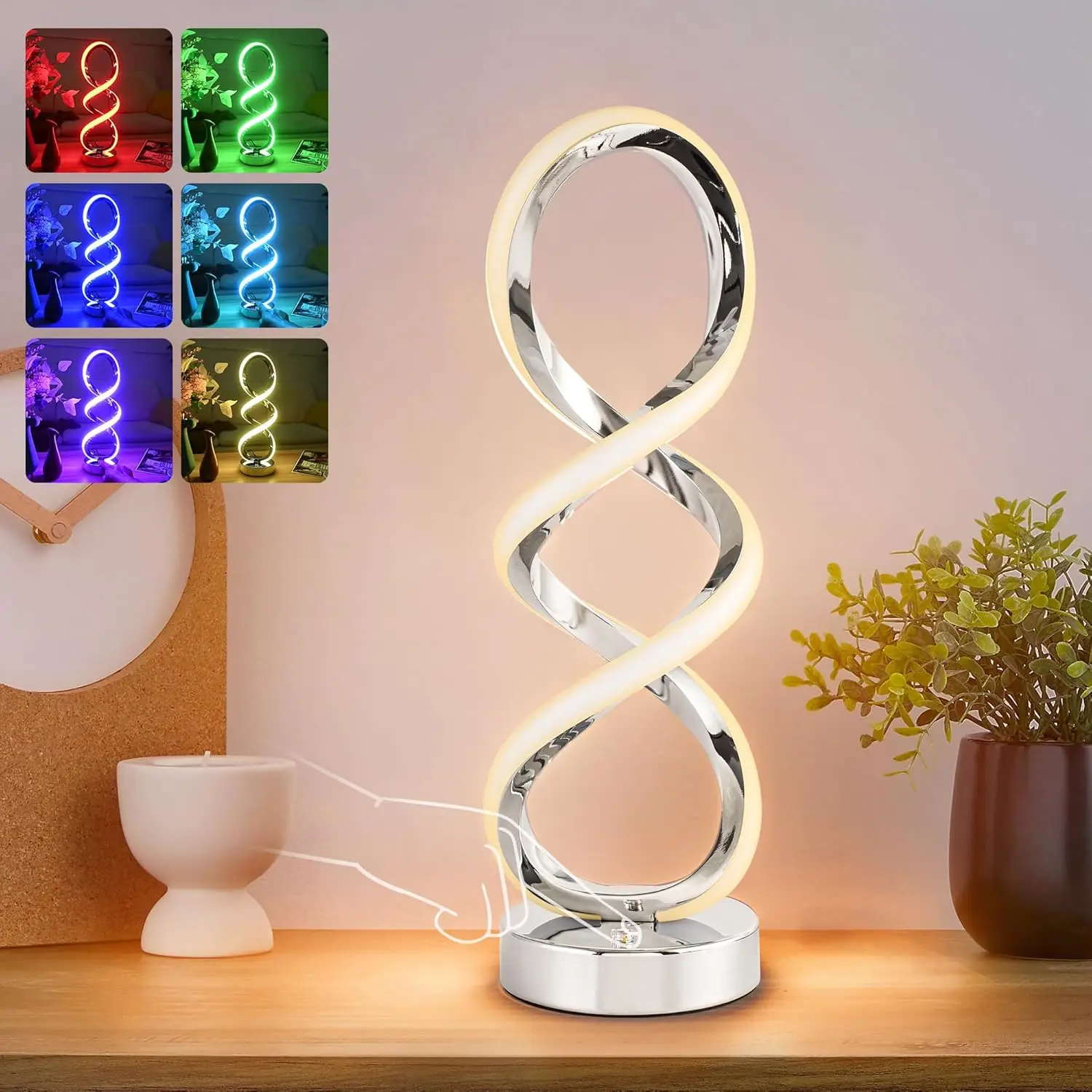 Spiral RGB Touch Dimmable Table Lamp, 7 Colors 10 Modes Nightstand Light for Bedroom Living Room