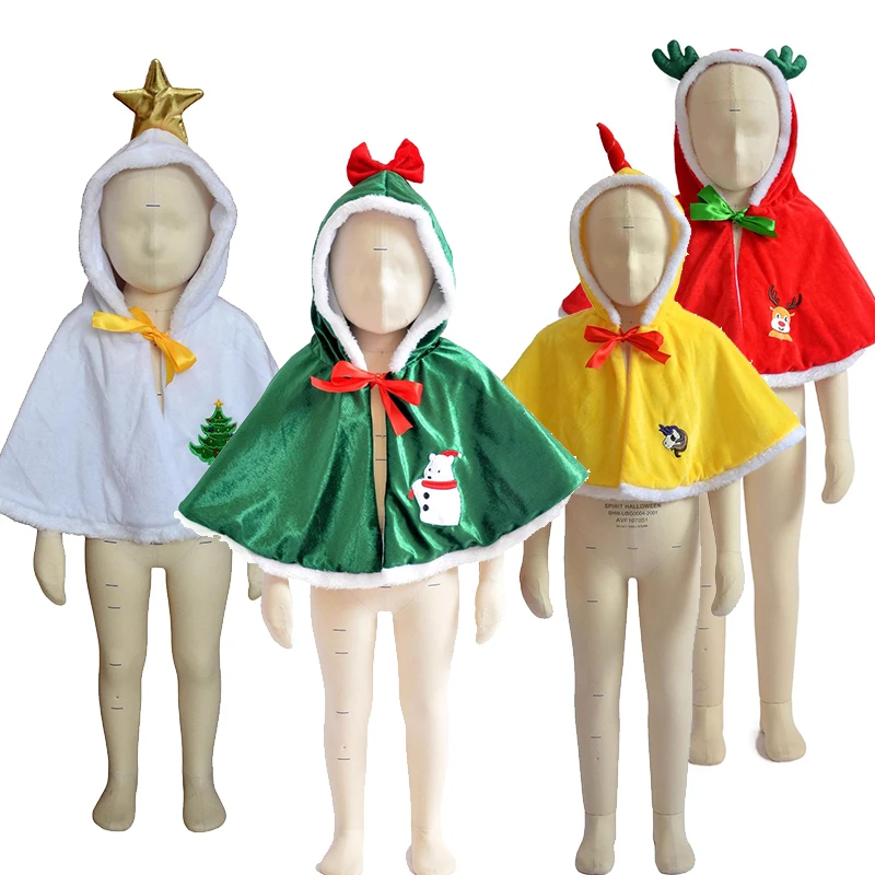 Green Little Snowman Hooded Cape Santa Claus Cosplay Infant Boy White Christmas Tree Cloak Toddler Baby Girls Christmas Poncho
