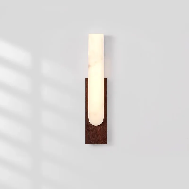 Imitation marble wall lamp Japanese retro bedroom bedside lamp medium antique light luxury walnut color living room corridor ais