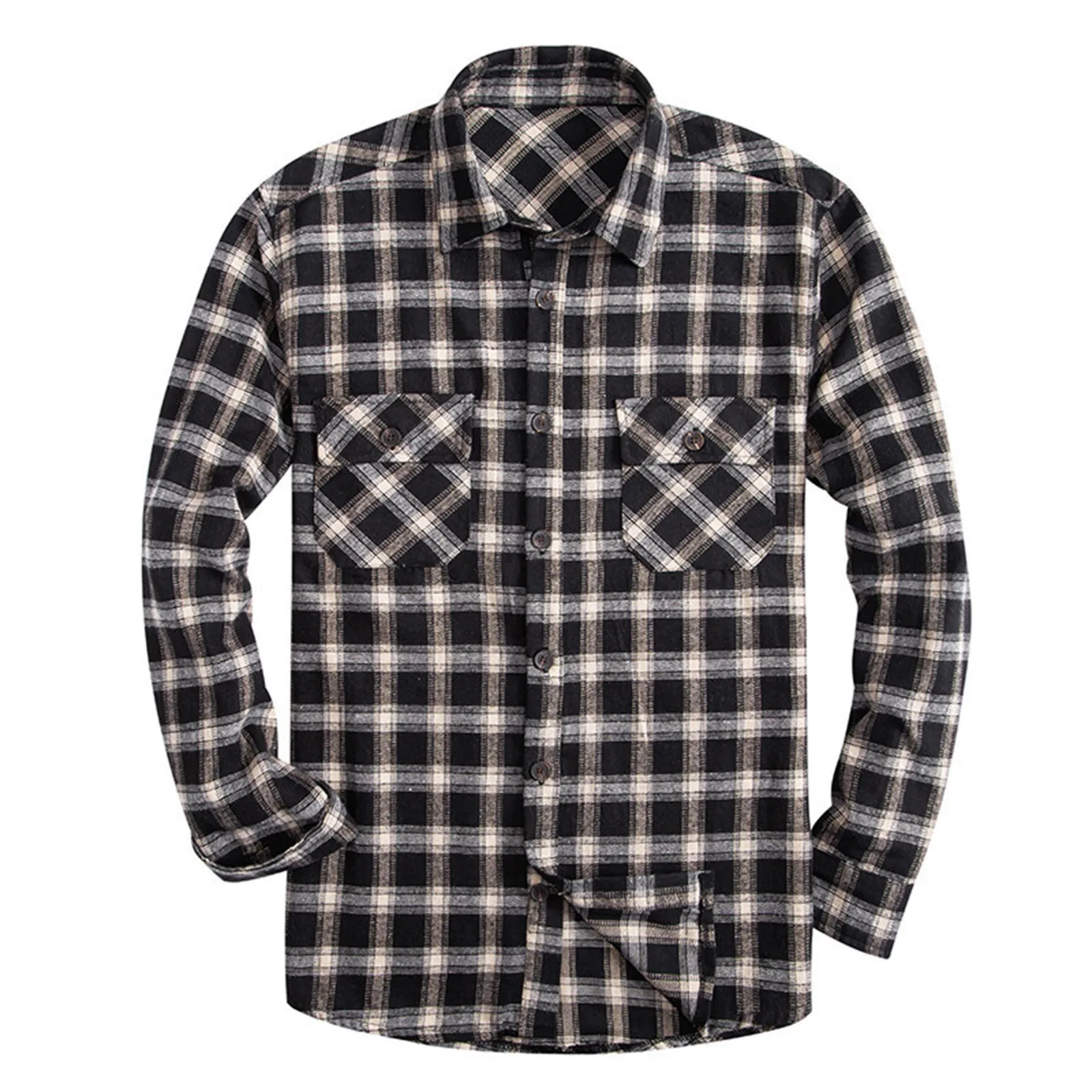 Plus Size Men's Long Sleeve Shirt Spring Autumn Plaid Korean Style Youthful Casual Top Quality Fabric Square Collar Button up