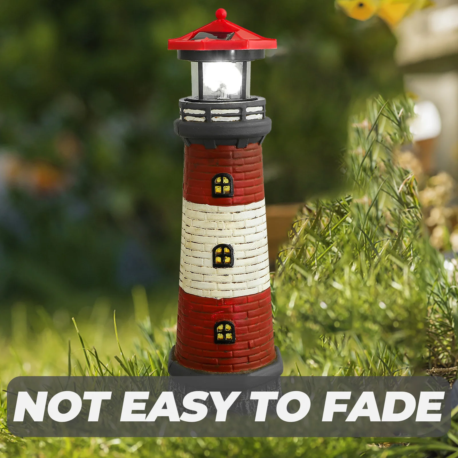 Garden Lighthouse with Solar Light Resin Glowing Statue Outdoor Yard Decor Landscape Lighting Beacon for Lawn Patio Decoration
