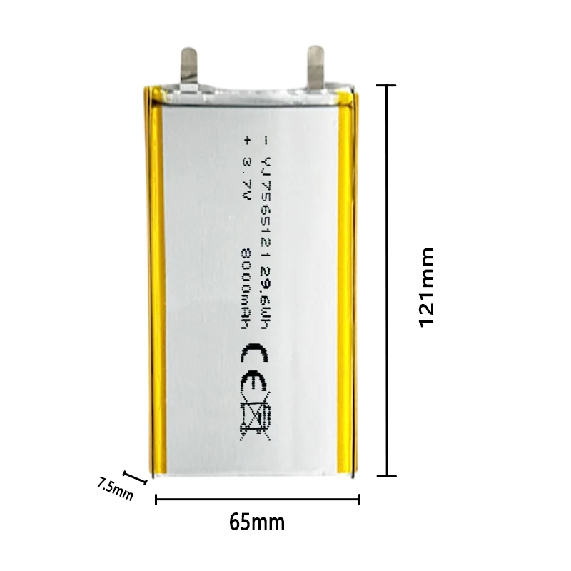 3.7V 8000mAh 7565121 Rechargeable Lithium Polymer Battery High Capacity Li-ion Cell for Power Banks and LED Electronic Devices