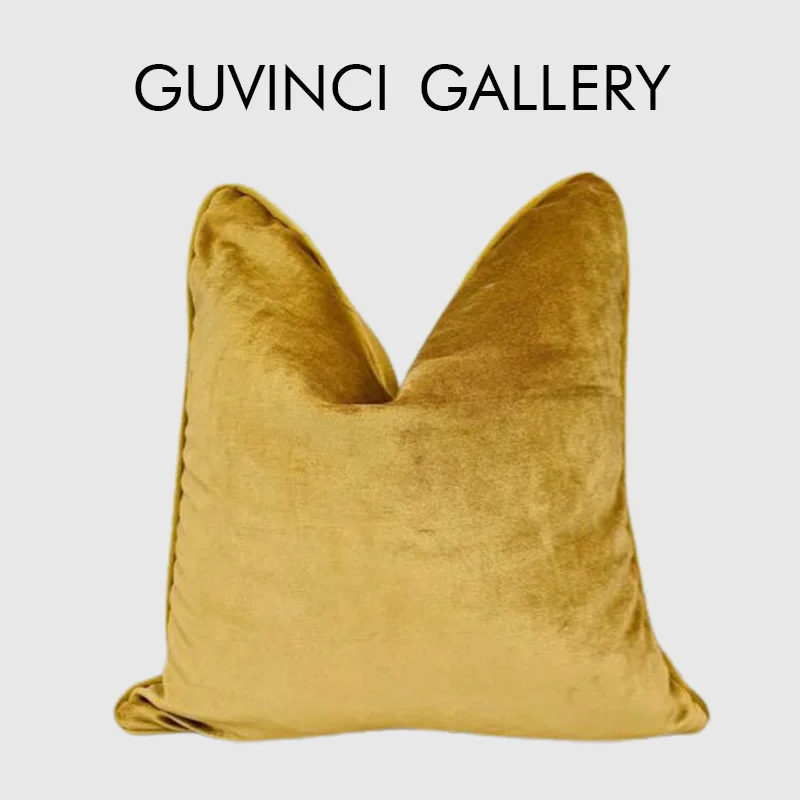 GUVINCI Luxury Mustard Yellow Gold Cushion Cover Premium Silky Velvet Decorative Golden Pillow Case For Apartment Hotel Villa