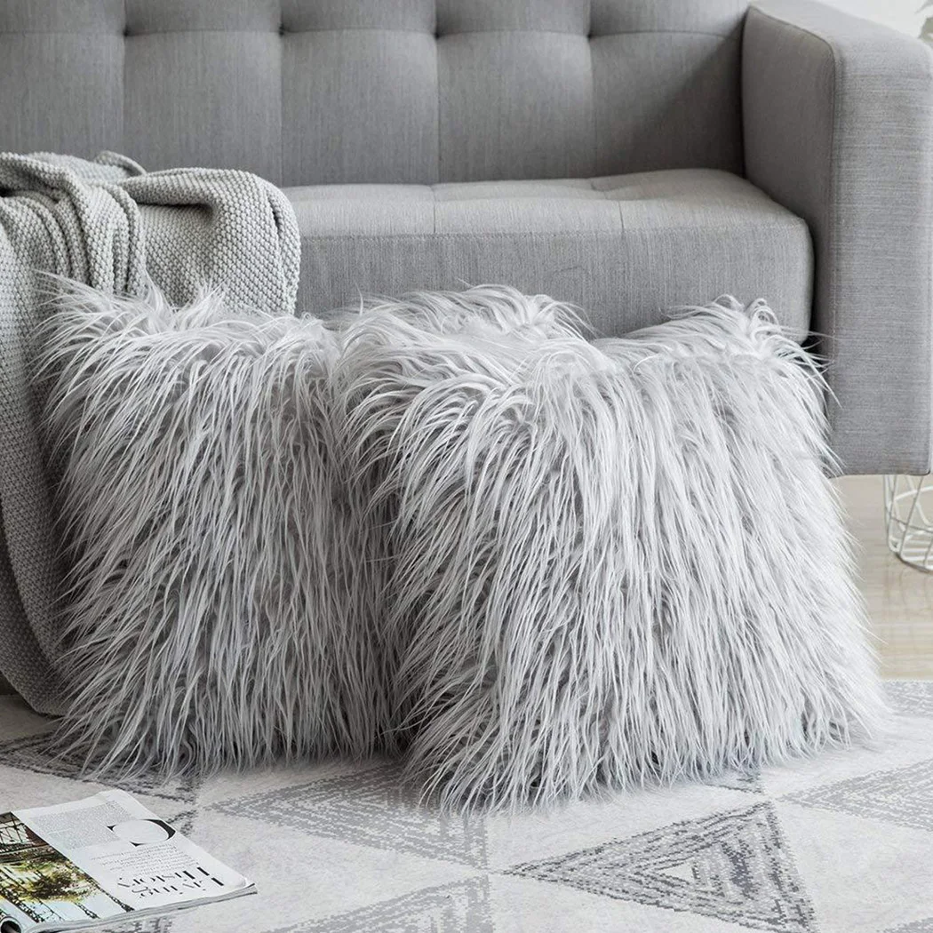 Soft Long Fur Fluffy Sofa Pillowcase Plush Square Luxury Cushion Cover Ins Home Room Decorative Winter Pillow Cover 45x45cm