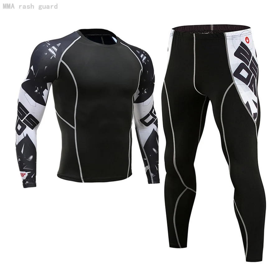 Men's Sports Tights Thermal underwear Second skin Gym Running Track suit 2 pc set Compression Sportswear male Workout clothing