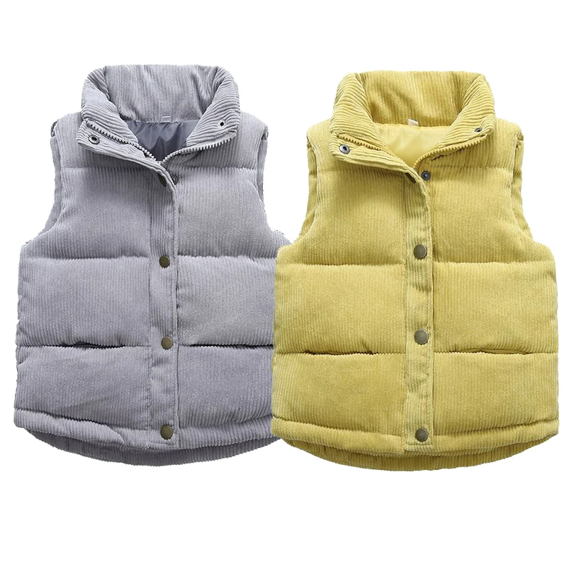 Kids Warm Vest Winter Girls Boys Thicken Waistcoat Corduroy Outerwear Vest Children Teens Cotton Jackets Vest For 2-10 Years