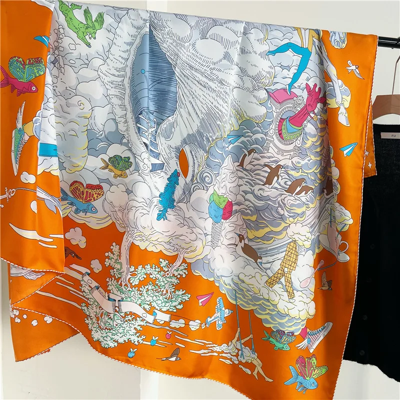 Silk Scarf Large Shawls Luxury Designer Hand Rolled Bandanas Mother Lover Gift Spring Head Bag Accessories 135CM