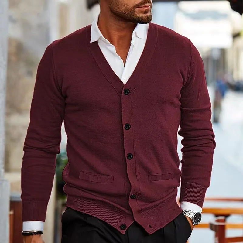 Men's Sweater Jacket Autumn Winter New Knitted Sweater V-neck Long-sleeved Slim Cardigan Thread