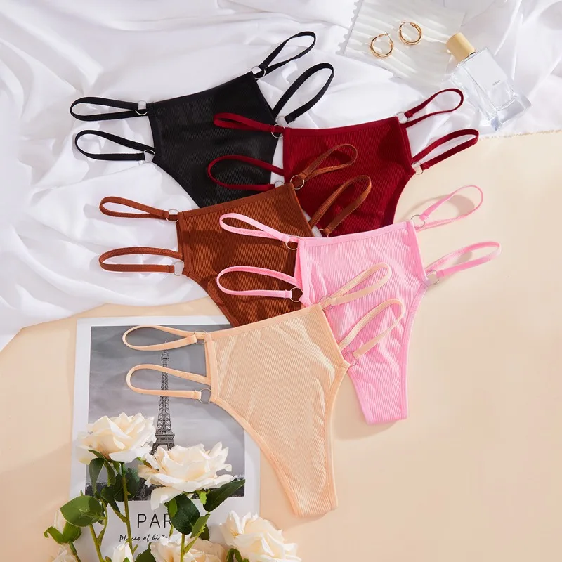 5pcs/pack Low Waist Ribbed Sexy Women Panties Underwear Breathable Comfortable Female Underpants Lingerie Elegant Lady Briefs