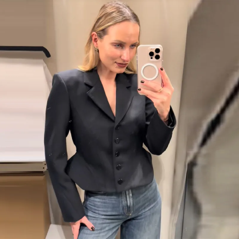 Sophisticated Sultry Set Elegant Office Cropped Blazer Wide Leg Pants Women Tailored Suits Female Stylish High-end Outfit