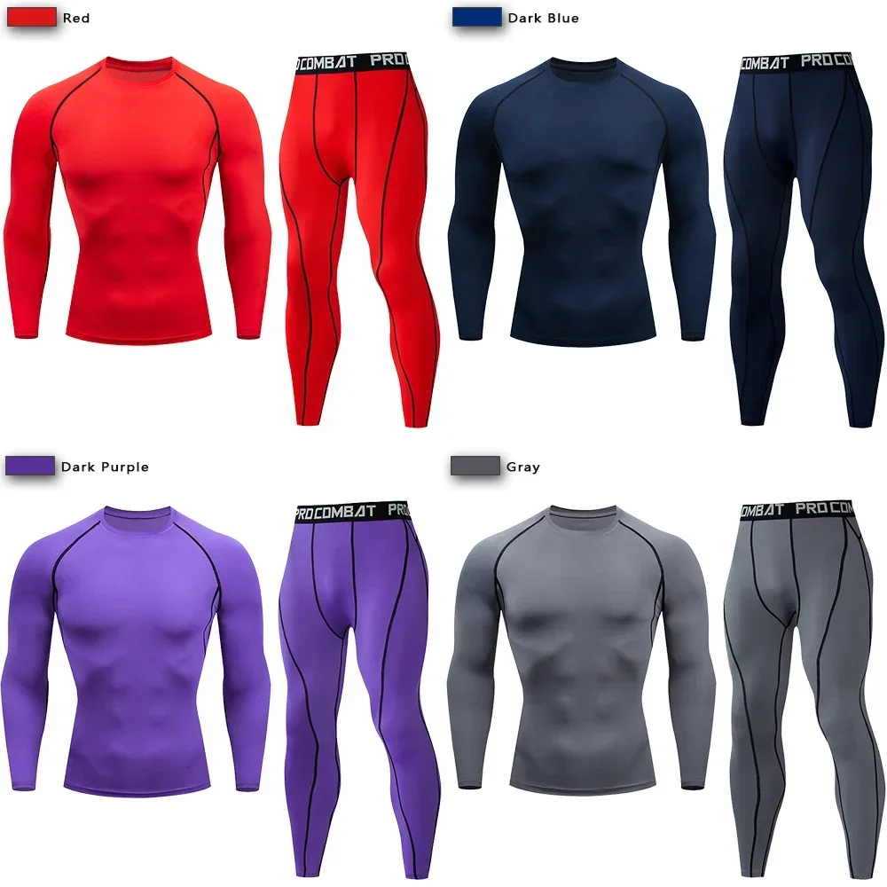 2pcs Men's Compression Sportswear Suit Elastic Training Yoga Sets Workout Jogging Fitness Clothing Tracksuit Pants Sporting