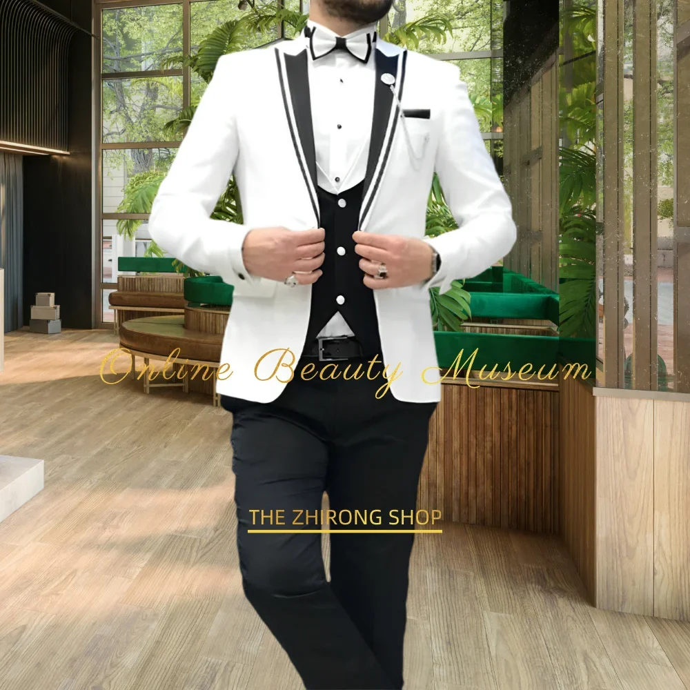 Men 3-Piece Suit (Jacket+Vest+Pants) Peak Lapel Slim Fit Wedding Tuxedos Formal Prom Christmas Easter Birthday Tailored Attire