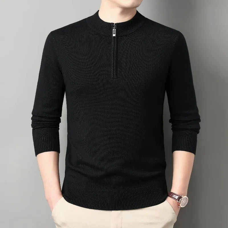 "Pierre Cardin Men's Half-zip Stand Collar Knitted Shirt, 2025 Winter New Style, Middle-aged Business Casual Sweater"