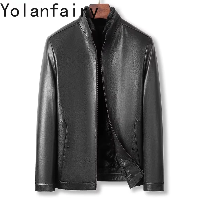 YOLANFAIRY Genuine Goatskin Leather Jacket Men Winter Detachable Mink Fur Liner Coat Man Clothing Real Fur Coats Chaqueta Hombre