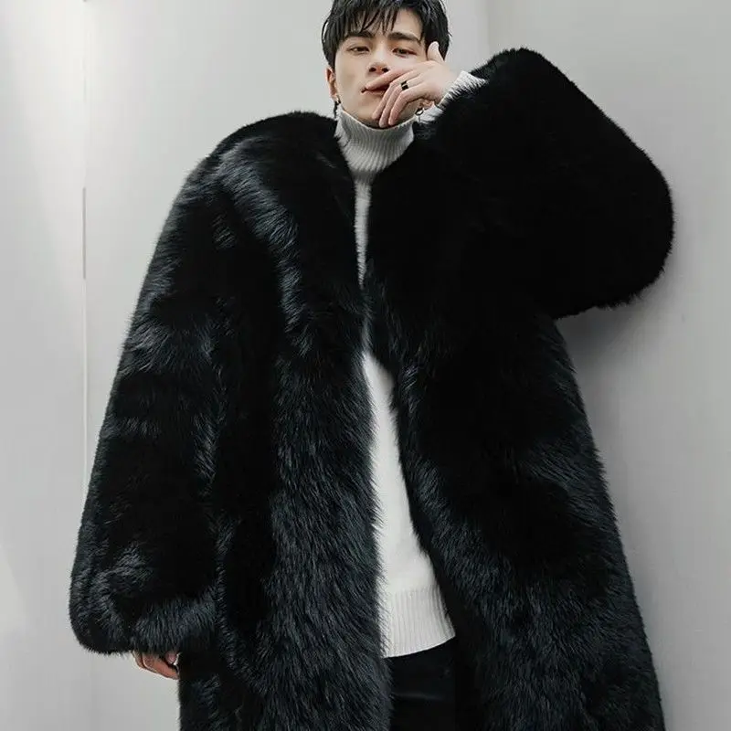 New Winter Men's Fox Fur Coat Mink Overcoat For Male Keep Warm Clothes Korean Handsome Tide Fashion Business Casual Long Jackets