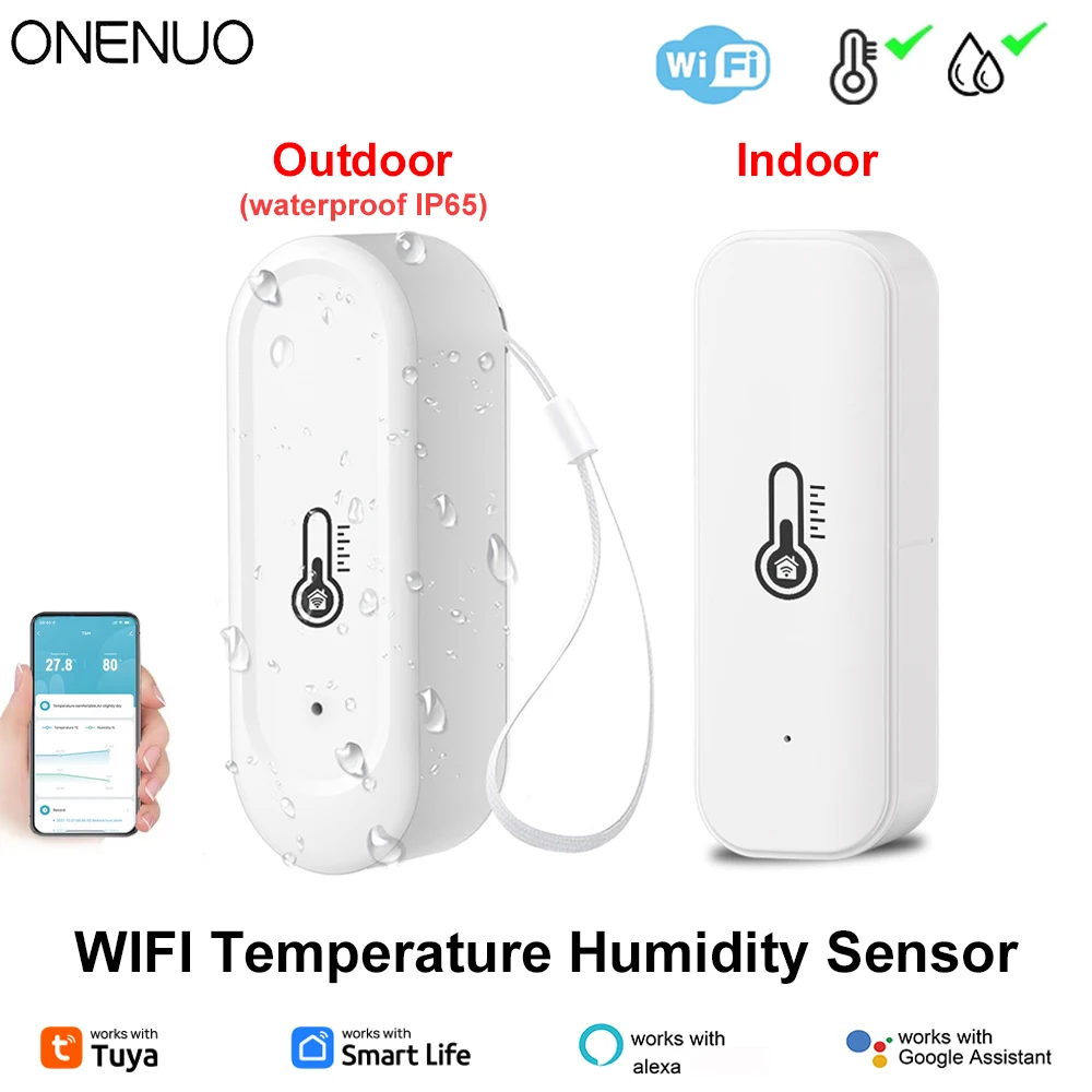 Tuya WiFi Outdoor IP65 Waterproof or Indoor Temperature Humidity Sensor Home Thermometer Compatible For Alexa Google Home Voice