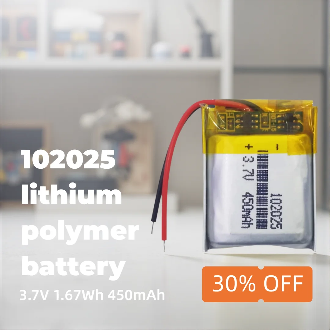 102025 3.7V 450mAh High Capacity Rechargeable Li-ion Polymer Battery for DIY Projects LED Lamps Power Banks Smart Devices