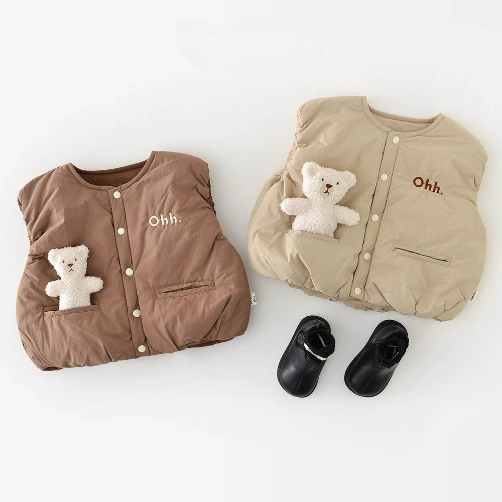 New Winter Baby Waistcoat 6M-3T Thicken Letter Toddler Girls Vest Simple Warm Infant Cotton Padded Coat Kids Outerwear