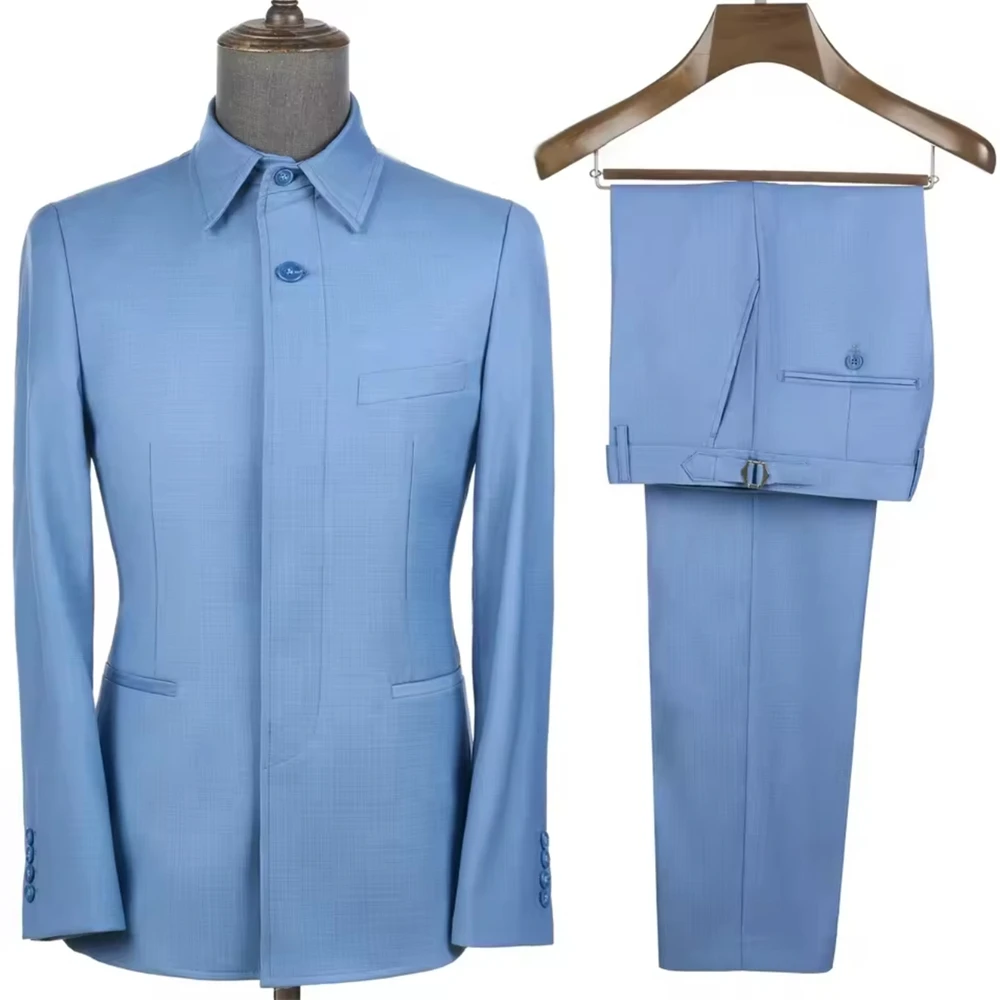 Tailor Made Safari Suits For Men Casual Square Collar Jacket Pants Formal Business Official Daily Wear Costume Homme