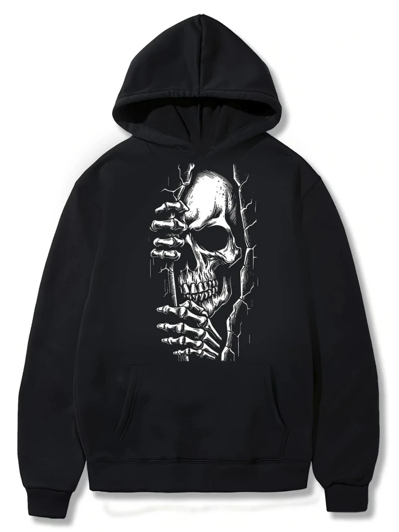 2025 Autumn and Winter Hooded Sweatshirt Skull Breaking Wall Print Men's High-end Luxury Is for Both Men and Women Top