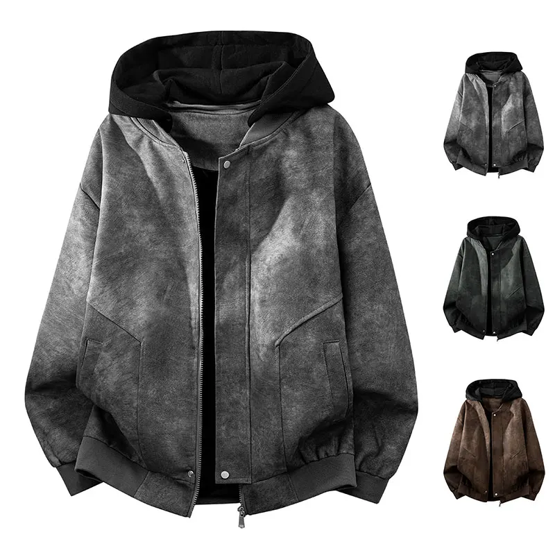 Autumn PU Leather Jacket Men Breathable Windproof Motorcycle Camping Jacket Spring Outdoor Waterproof Cycling Hooded Sports Coat