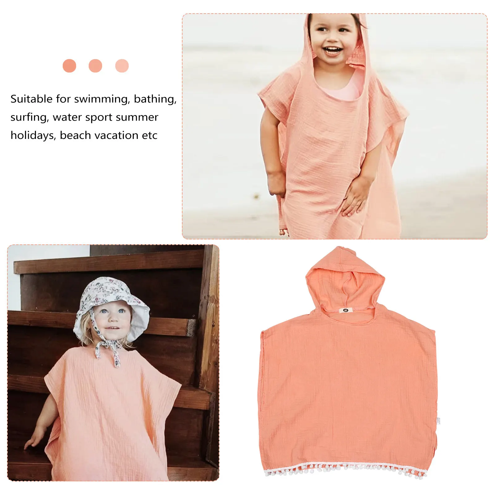 Kids Hooded Swim Suit Summer Clothes Baby Toddler Cotton Quick-Dry Breathable Cover Up for Beach Vacation Bathing Surfing