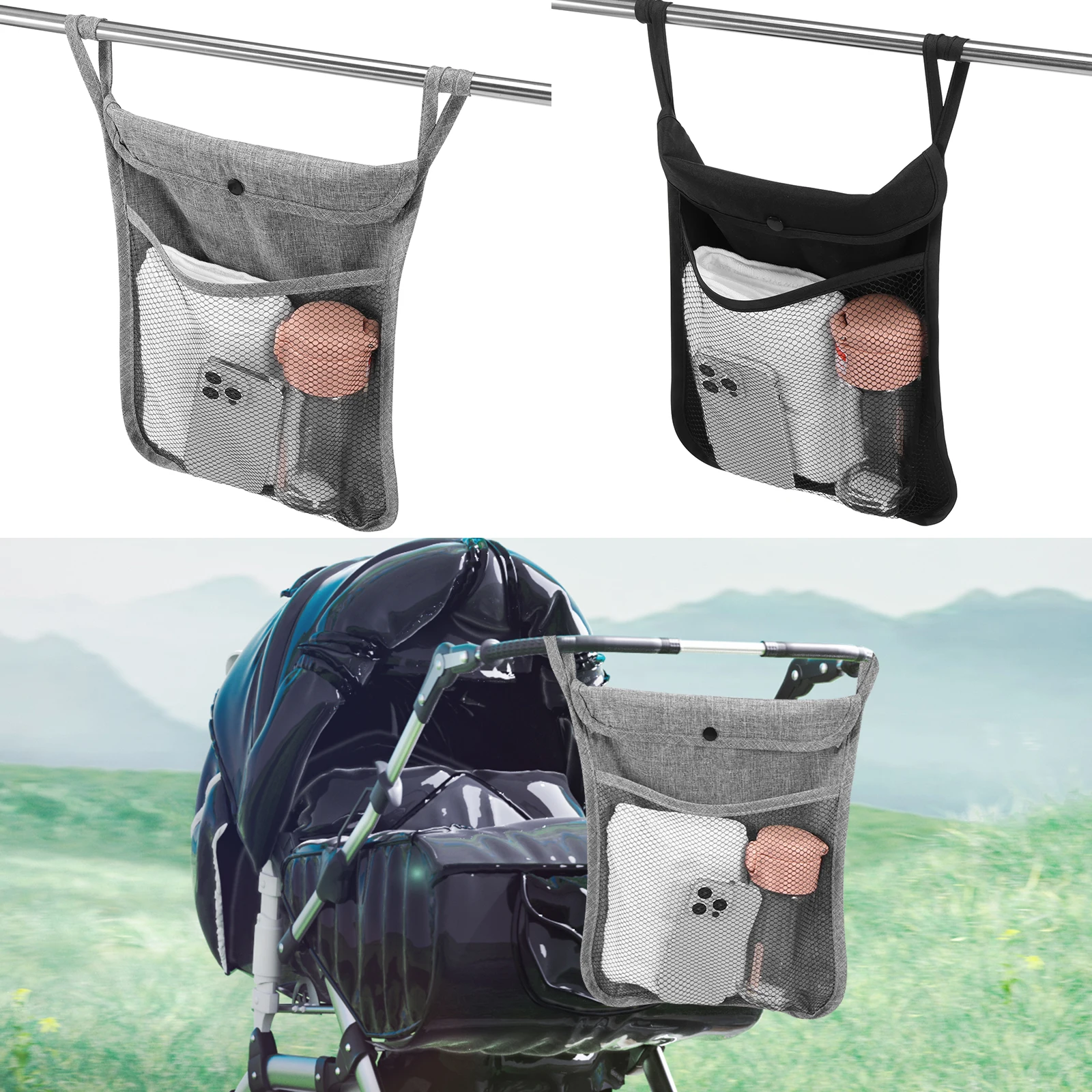 Baby Stroller Hanging Storage Bag Infant Product hanging Organizers Portable Large Capacity Double Pockets Mesh bags for Mummy