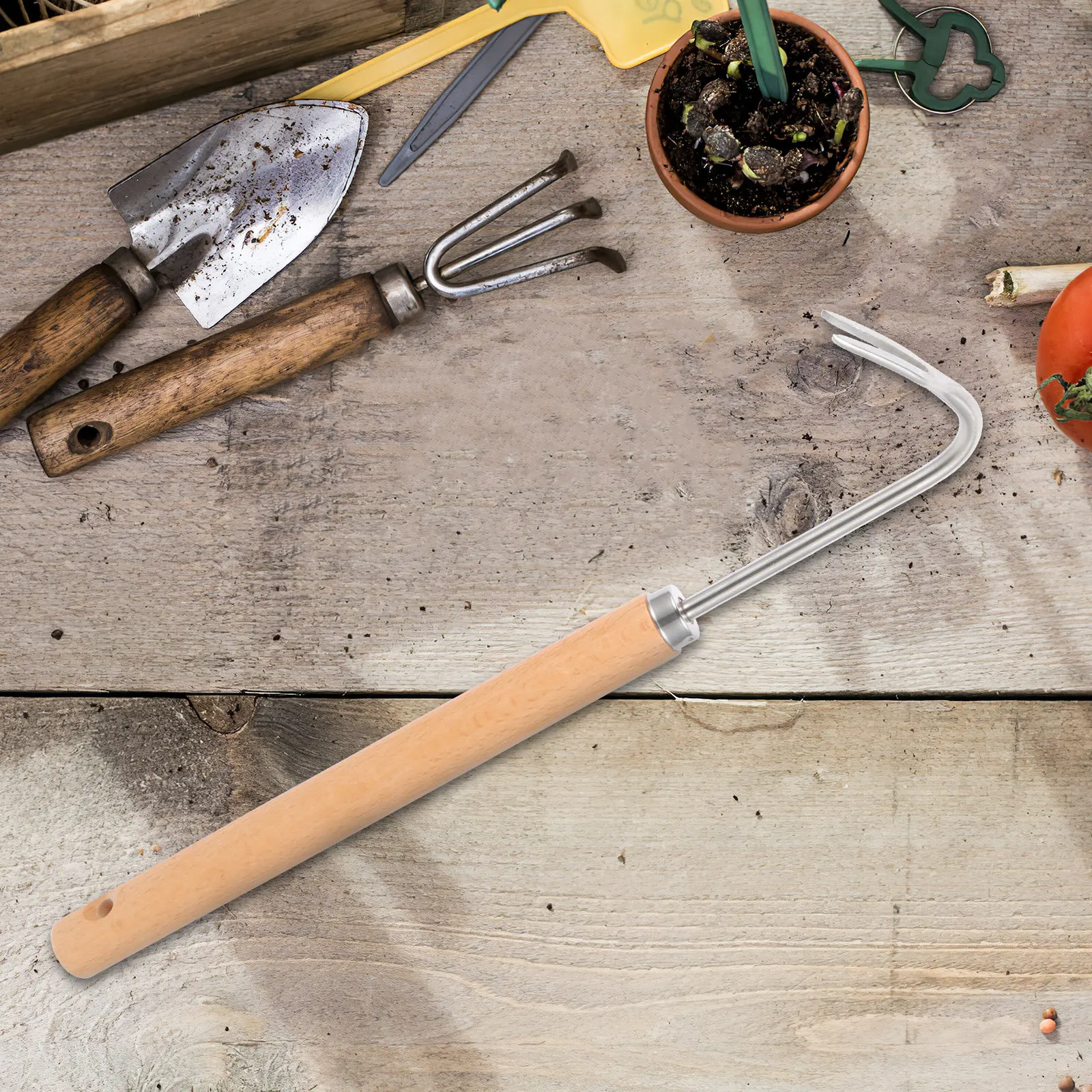 Multi Function Beech Wood Weeder Ergonomic Hand Tool Lightweight Sturdy Puller Manual Garden Removal Rake Deeper Digging Weeding