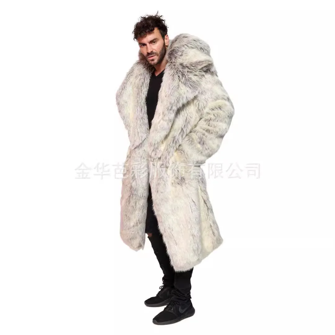 Thick Faux Fur Men Turn Down Collar Fur Coat Cardigan Outerwear Windbreaker Spliced Solid 2025 Winter Pockets High Street