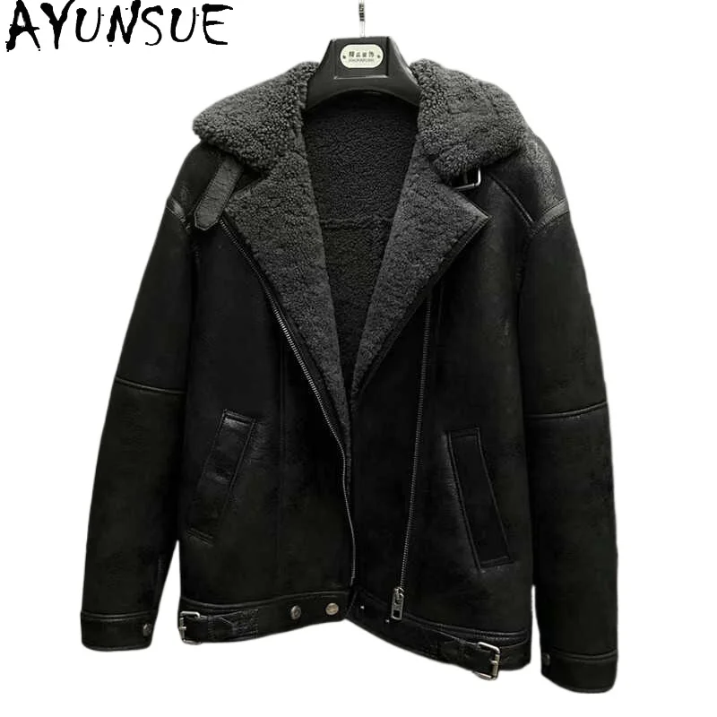 AYUNSUE Natural Wool Fur Coat Man Winter High Quality Real Sheepskin Genuine Leather Jacket Men Vintage Warm Fur Coats Hot Sale