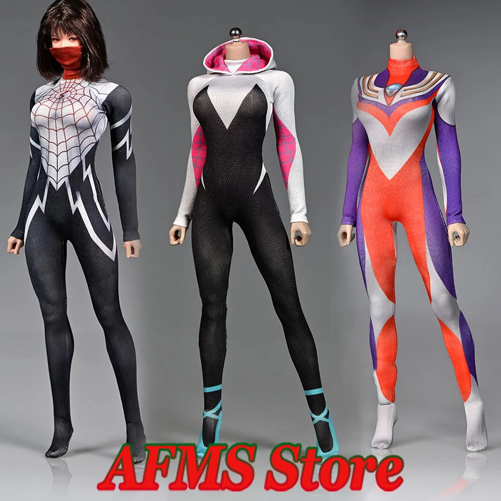 1/6 Women Soldier Jumpsuits Anime Girls Fighter Spider Hero Tights Stretch 3D Print Bottoms Bodysuit Fit 12" Action Figure