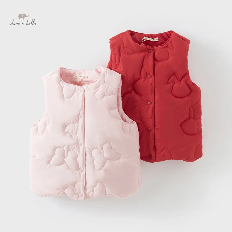 Dave Bella Kid Girls Baby Warm Vest 2024 New Winter Fashion Casual Sweet Cute Baby Waistcoat Padding Outerwear Gentle DB4242630