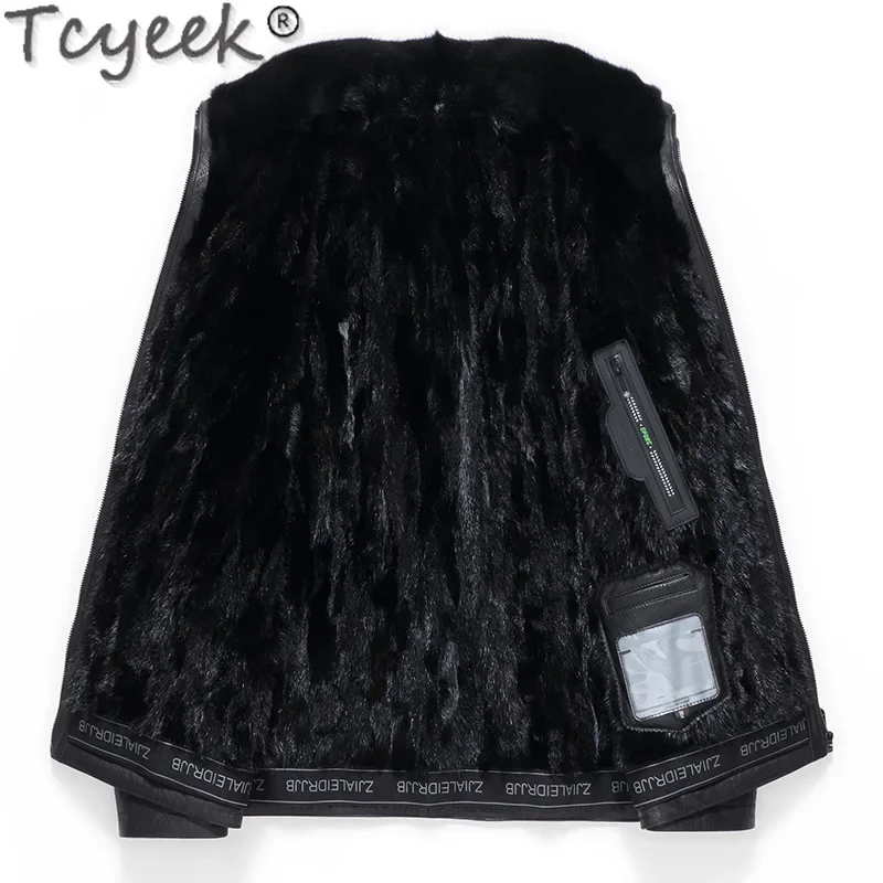 Tcyeek Goatskin Genuine Leather Jacket Men Business Casual Real Fur Coat Winter Jackets 2025 Warm Mink Fur Coat Mens Clothing